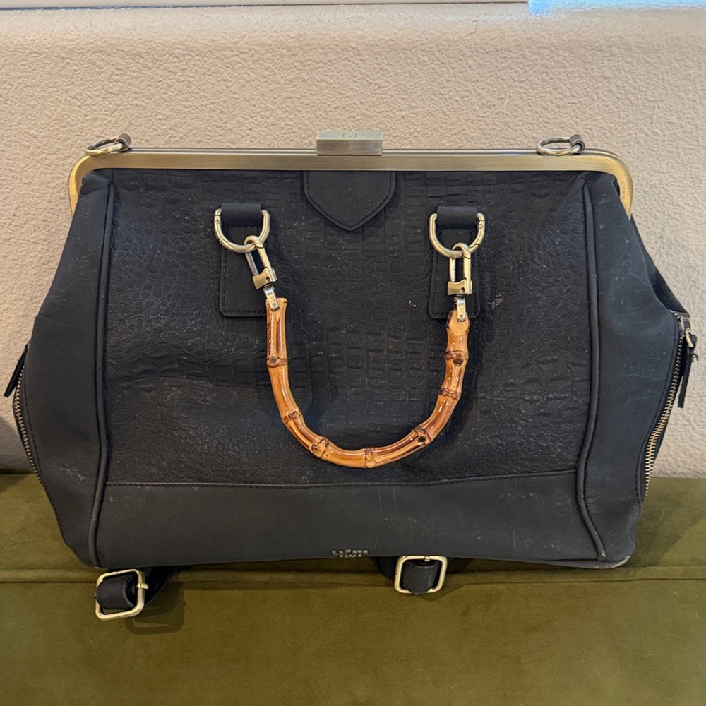 Black laflore Bag with Bamboo Handle and backpack straps